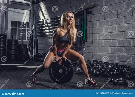 Blond Female With Barbell Weight Stock Image Image Of Blond