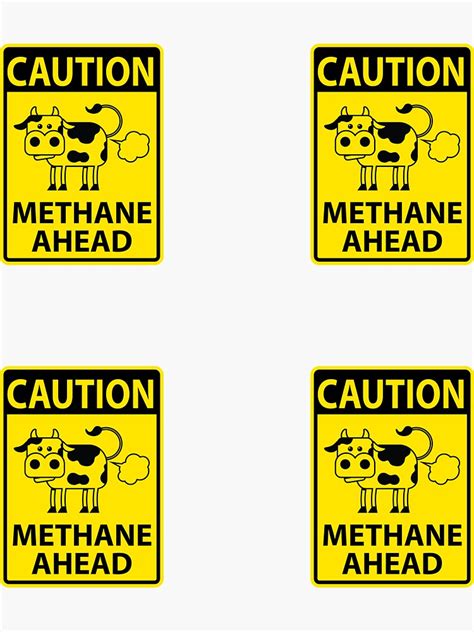 Funny Caution Sign That Says Cow Methane Gas Ahead Sticker For Sale