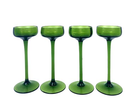 Lot Four Vintage Olive Green Stemmed Aperitif Glasses