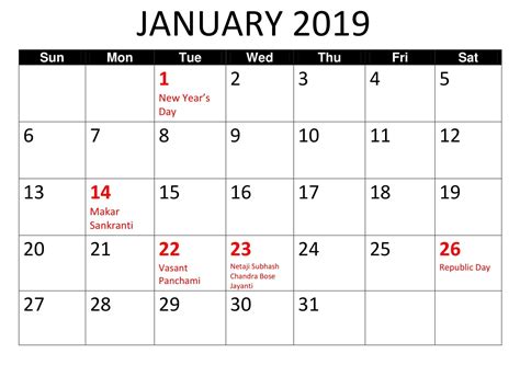 January 2019 Printable Calendar Templates Free Printa