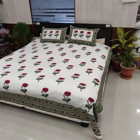 Jaipur Red Ross Floral Cotton Double Bed Sheet Block Printed With Pillow At Rs 950 Piece In Jaipur