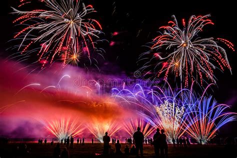 Colorful Fireworks Over Night Sky Stock Image Image Of Background