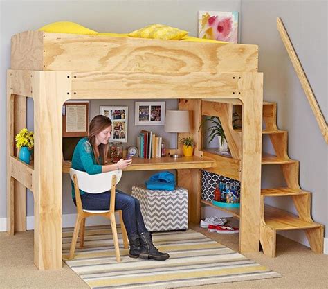 71 high x 56 wide x 82 long with headroom underneath the loft area of 54. Loft Bed and Desk Woodworking Plan from WOOD Magazine ...