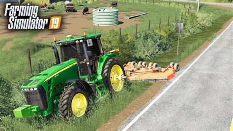 Fs19 Mowing Steep Ditches With Big Batwing Mower Rhino 4155 Youtube