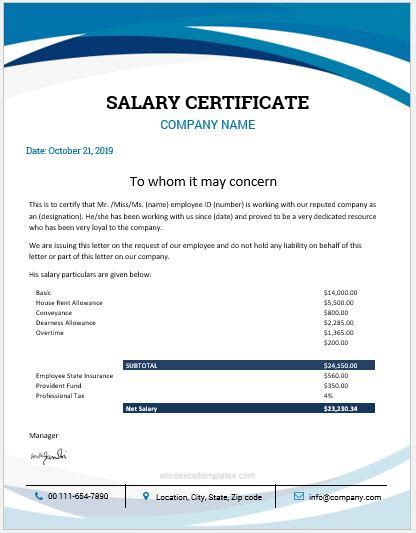 10 Best Salary Certificate Templates For Ms Word Word And Excel Templates