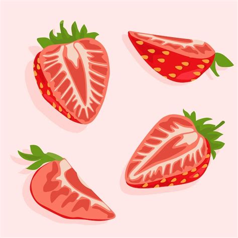 Premium Vector Ripe Strawberries Cut In Half And Quarters At