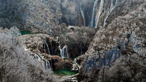 Waterfalls Of Croatias Plitvice Lakes National Park In Winter Peapix