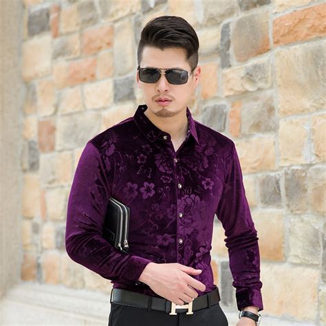 2017 New Arrival Autumn And Winter Mens Gold Velvet Shirt Fashion Floral