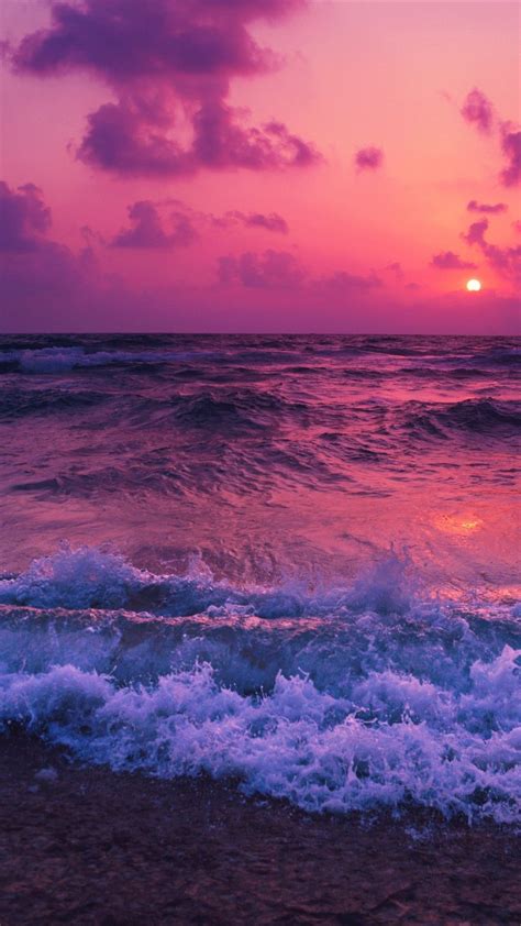 Ocean Sunset Waves Foam Beach Sunset Wallpaper Beach Wallpaper