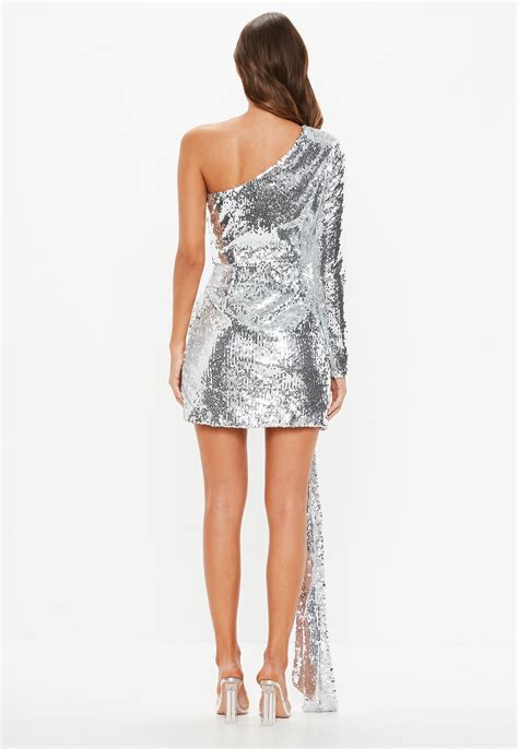 Lyst Missguided Peace Love Silver Sequin One Shoulder Wrap Mini