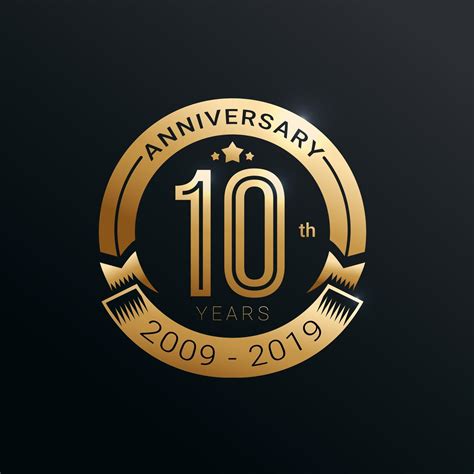 Anniversary Golden Badge 10 Years With Gold Style Vector Design 2588310