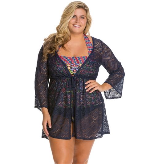 Jessica Simpson Plus Size Cut Out Crochet Tie Front Cover Up At