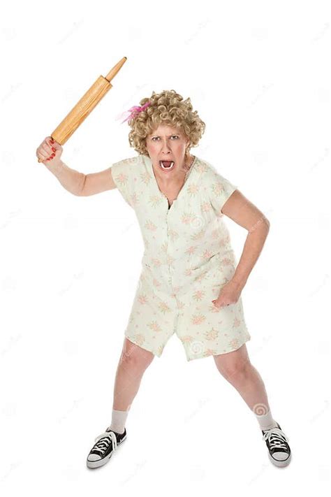 Angry Woman With Rolling Pin Stock Photo Image Of Mean Adult 14826292