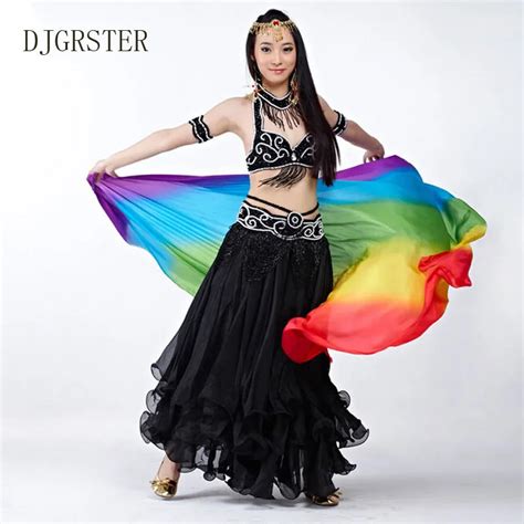 Djgrster Rainbow Color Silk Veils Belly Dance Silk Veil Free Shipping Belly Dance Costume Silk