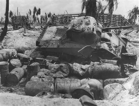 Knocked Out M4 Sherman Tank On Tarawa 1943 World War Photos