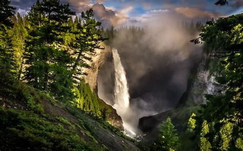 Nature Landscapes Waterfalls Trees Forests Spray Haze Fog Mist Rivers