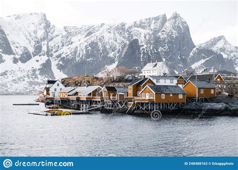 Village Of Yellow Houses In Norway Stock Image Image Of Atlantic