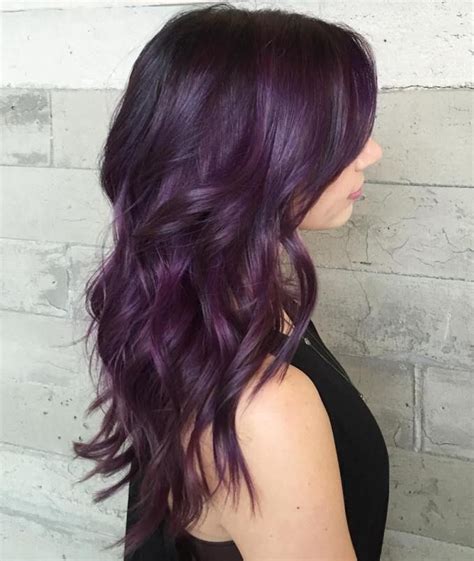 Long Purple Hairstyle For Brunettes Dark Purple Hair Hair Color Plum