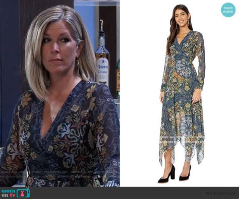 wornontv carly s blue floral wrap dress on general hospital laura wright clothes and