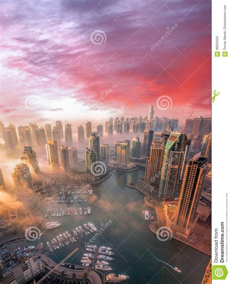 Dubai Marina With Colorful Sunset In Dubai United Arab