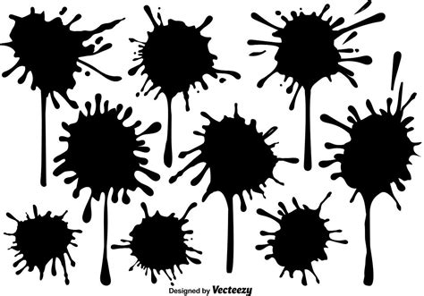 Collection Of 9 Black Paint Splashes For Design Use Abstract Vector