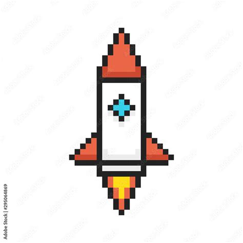 Rocket Pixel Art Retro Game Style Vector Illustration Stock Vector