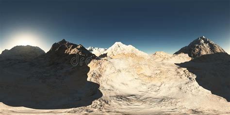 Panorama Of Mountains Made With The One 360 Degree Lense Camera Stock