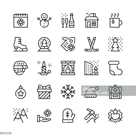 Winter Line Icons Outline Symbols Vector Line Icons Set Stock