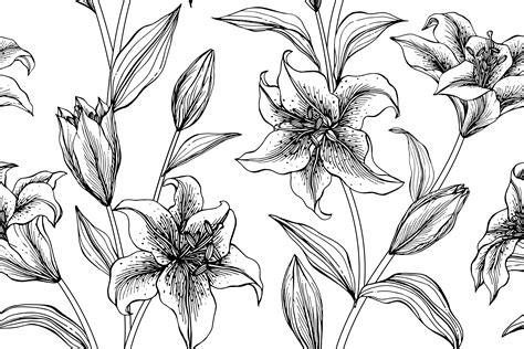 Lily Hand Drawn Botanical Seamless Pattern 1179059 Vector Art At Vecteezy