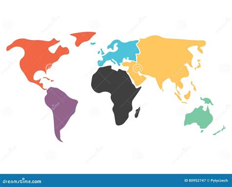 Carte Simplifiée Multicolore Du Monde Divisée Aux Continents