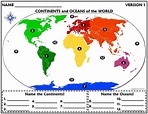 Worksheet: Continents and Oceans of the World | Continents and oceans ...