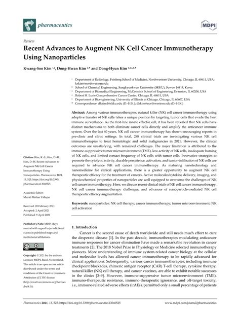 Pdf Recent Advances To Augment Nk Cell Cancer Immunotherapy Using