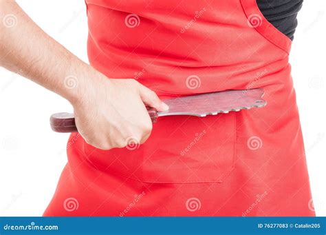 Closeup Of Butcher Hand Stabbing Tummy Stock Image Image Of Cropped