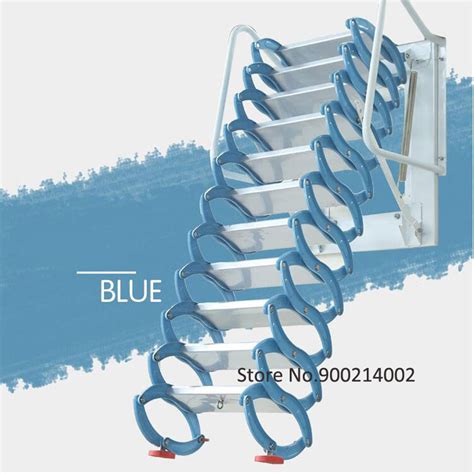 Blue White Wall Mounted Folding Ladder Loft Wall Ladder Stairs Attic