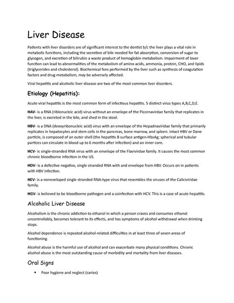 Liver Disease Notes Liver Disease Patients With Liver Disorders Are