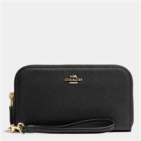 Coach Double Zip Wallet In Polished Pebble Leather In Black Lyst