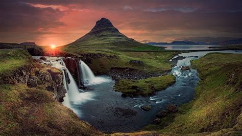 Picture Iceland Panorama Kirkjufell Nature Mountains 1920x1080