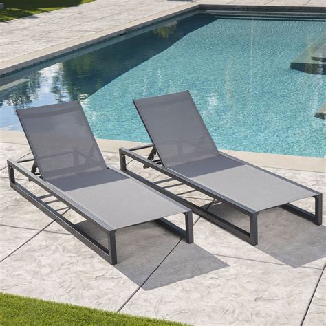 Mottetta Outdoor Finished Aluminum Framed Chaise Lounge With Mesh Body Outdoor Chaise Lounge