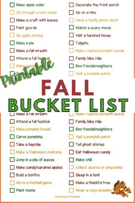 Printable Fall Bucket List Wondermom Wannabe