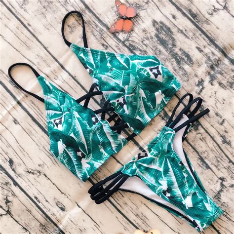 2018 New Sexy Push Up String Bikini Set Lace Up Bandage Women Swimsuits