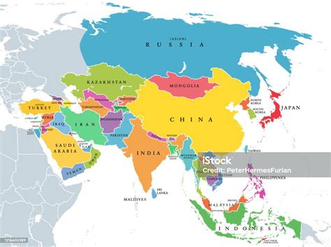 Asia Continent Main Regions Political Map With Subregions Arte