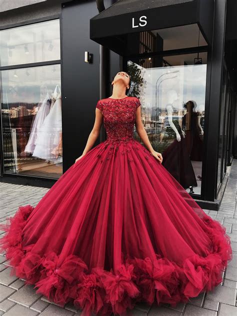 Red Tulle Ball Gown Prom Dress Sweet 16 Dressesquinceanera Dresses