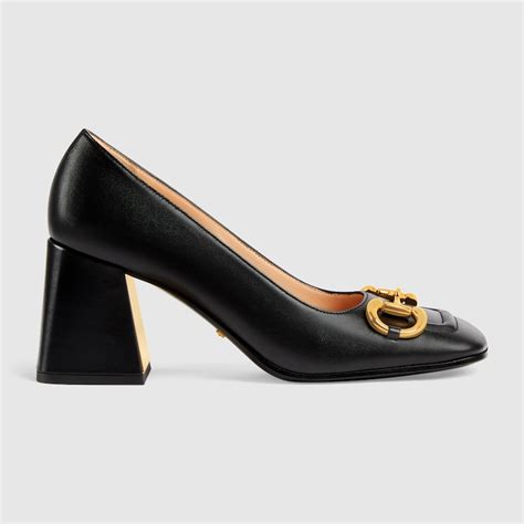 Womens Mid Heel Pump With Horsebit In Black Leather Gucci Us