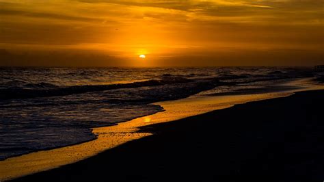Wallpaper Golden Sky, Sunset, Sea, Beach