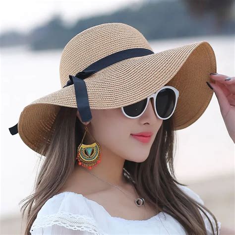 Summer Hats Women S Foldable Wide Large Brim Beach Sun Hat Straw Beach