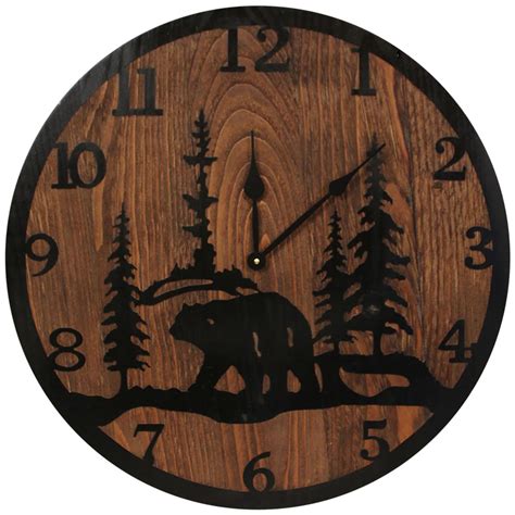 Rustic Clocks And Wildlife Clocks Round Etched Bear Scene Wall Clock