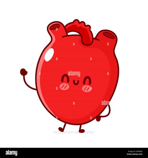 Cute Funny Human Heart Organ Vector Flat Line Doodle Cartoon Kawaii