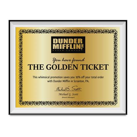 Dunder Mifflin Golden Ticket Michael Scott The Office Tv 85 X 11