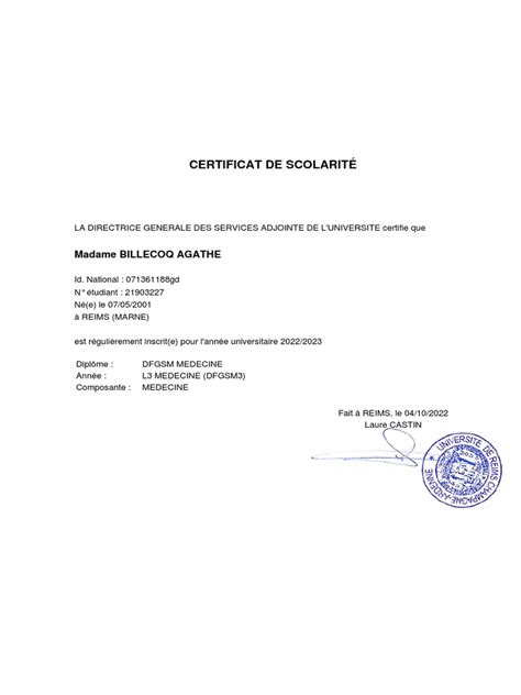 Certificat De Scolarité 2ls7m5 2022 2023 Billecoq Agathe 3 Pdf