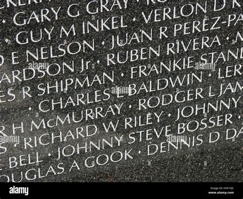 Names On The Wall At The Vietnam War Memorial In Washington Dc Stock